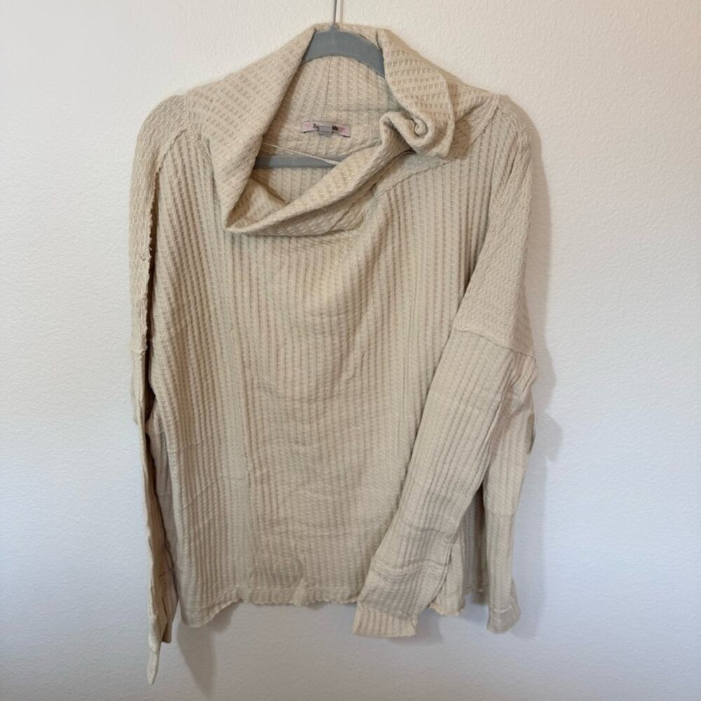 NWT FREE PEOPLE Cozy Cream Waffle Knit Cowl Neck Sweater